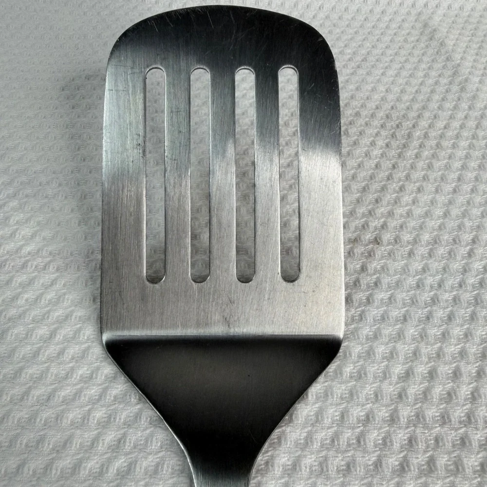 Stainless Steel Slotted Turner Spatula Silver Brushed Metal Kitchen Tool SOLID